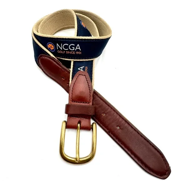 NCGA Golf Since 1901 Canvas Leather Belt Size 38/95 Solid Brass Buckle USA‎ Made