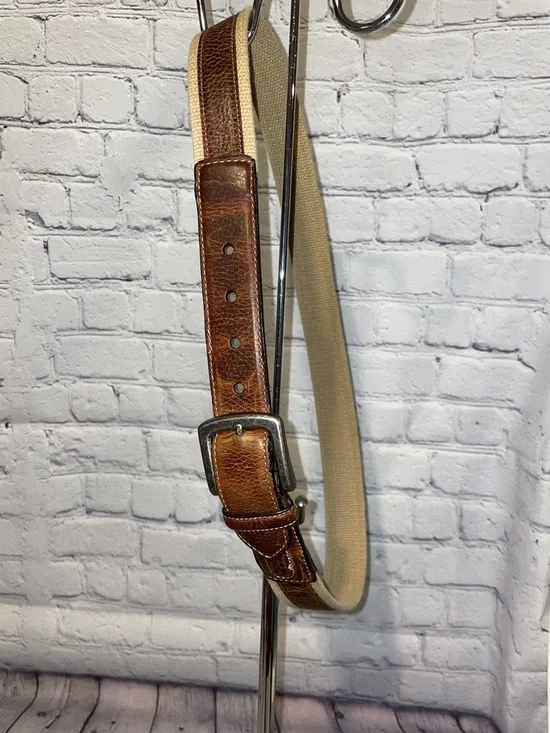Columbia Brown Leather and Beige Canvas Belt Strap