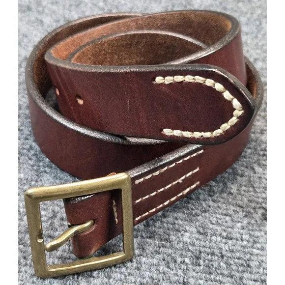 Eddie Bauer Italian Leather Belt Mens Large Brown Brass Buckle