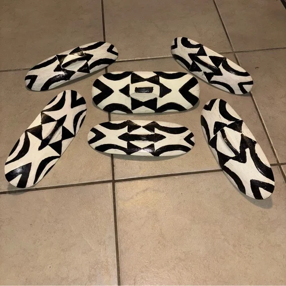 6 African Tutsi Tribe Inspired Painted Wood Shields Tribal Wall Art Geometric