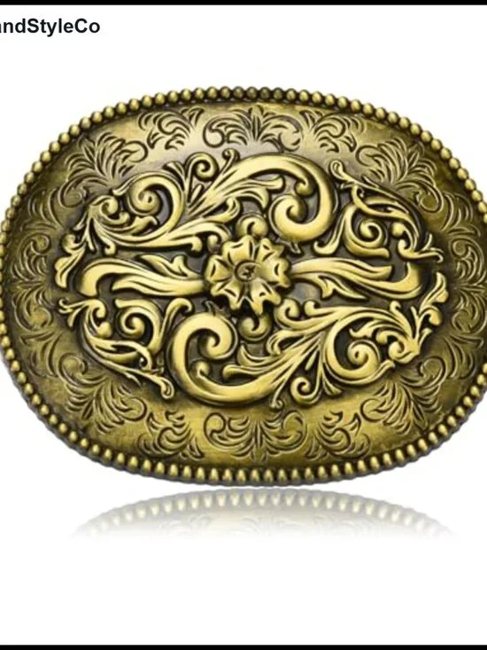 Western Belt Buckle for Men Antique Engraved Flower Zinc Alloy Snap On