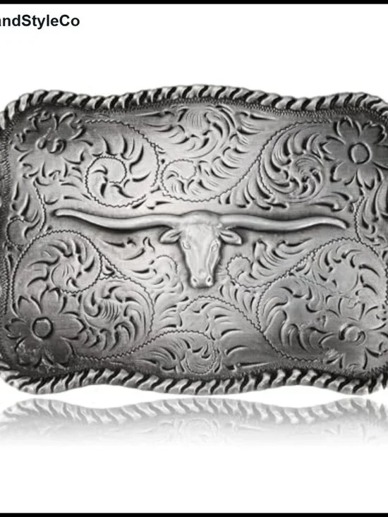 Western Cowboy Belt Buckle - Longhorn Rodeo Texas Antique Style Zinc Alloy