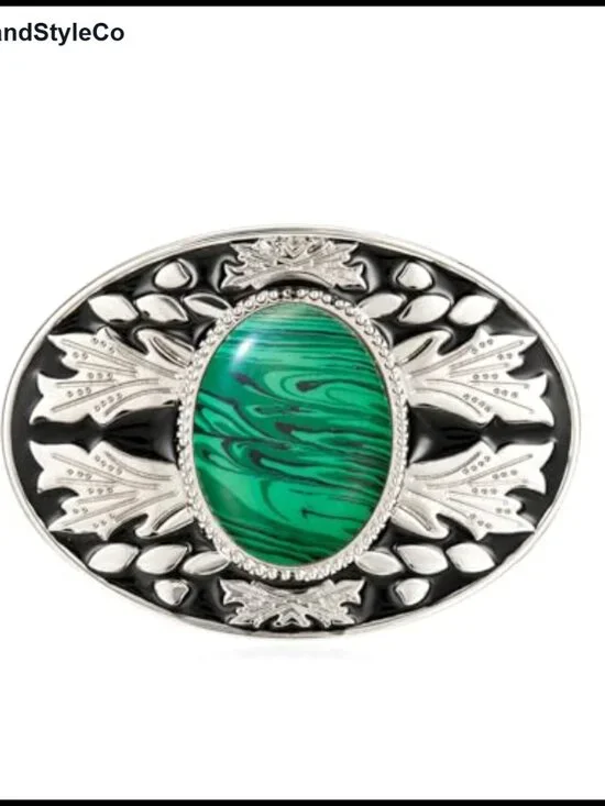 Vintage Western Cowboy Turquoise Belt Buckle Men's Zinc Alloy Malachite