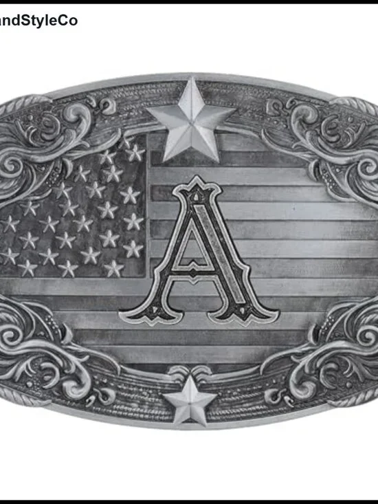 Western Belt Buckle with Initial Letter Silver Cowboy Buckle for Men Women