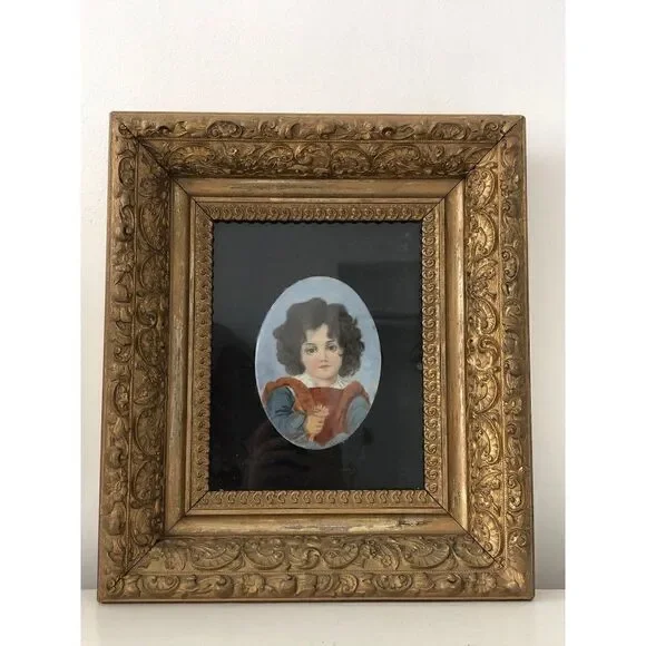 Antique Victorian Little Child with Flower Dresden Germany 1901 Framed