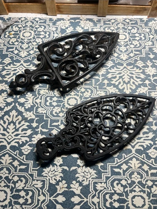 Black Vintage Cast Iron Decorative Wall Trivet - Ornate Scroll Design