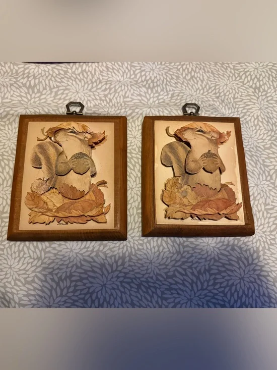 Source Unknown Brown & Beige Woodland Squirrel Pair Framed Art