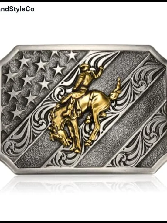 Western Cowboy Belt Buckle - Longhorn Bull Texas Horse Cross Prayer Rodeo