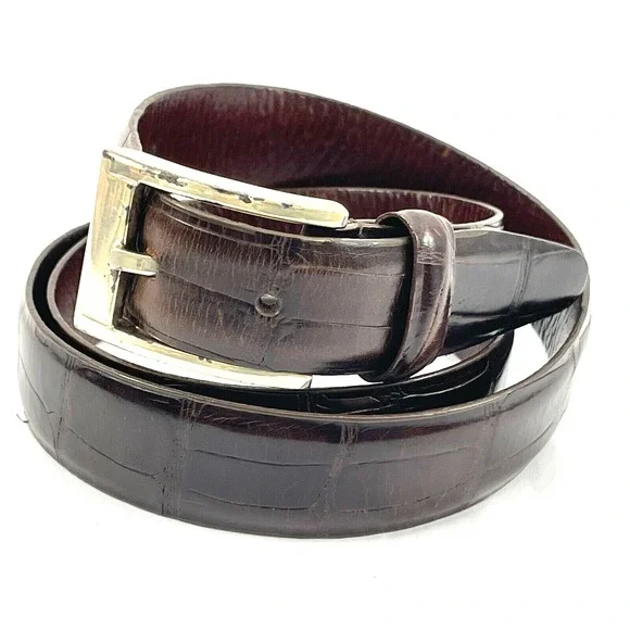 Paul Elliot Men Leather Belt Brown Animal Print Alligator Sz 40 Italian Calfskin