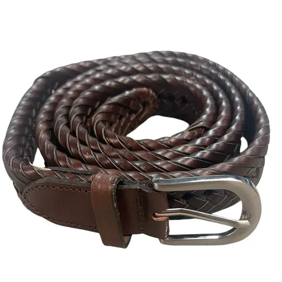 Kontoor Braided Genuine Leather Belt Mens Size 52 Brown Woven Design‎