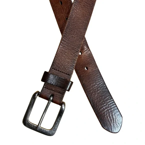 American Eagle Outfitters Rugged Brown Leather‎ Belt Silver Buckle 35