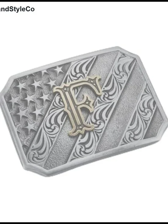 Western Belt Buckle Initial Letter A-Z Cowboy Zinc Alloy