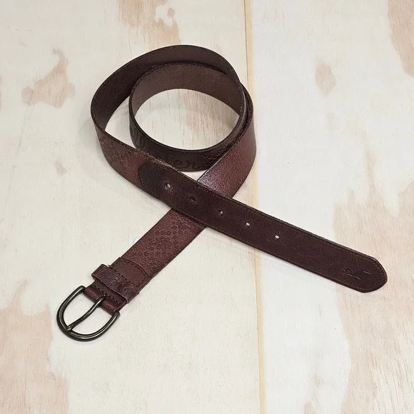 Hollister Mens Brown Genuine Leather Embossed Logo Belt Size Medium 33-37 Inch