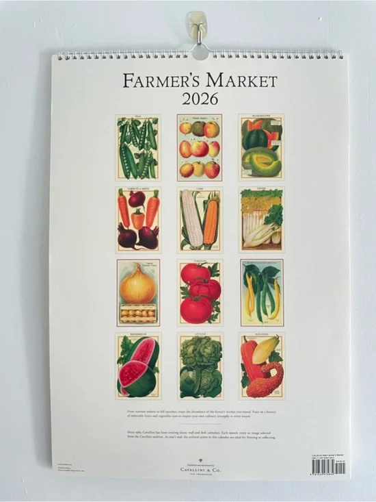 Cavallini 2026 Farmers Market Wall Calendar Vintage Botanical Vegetable Art NEW