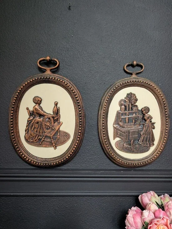 Vintage, set of 2,  Victorian Style Coppercraft Guild Dart 3D Wall Plaque