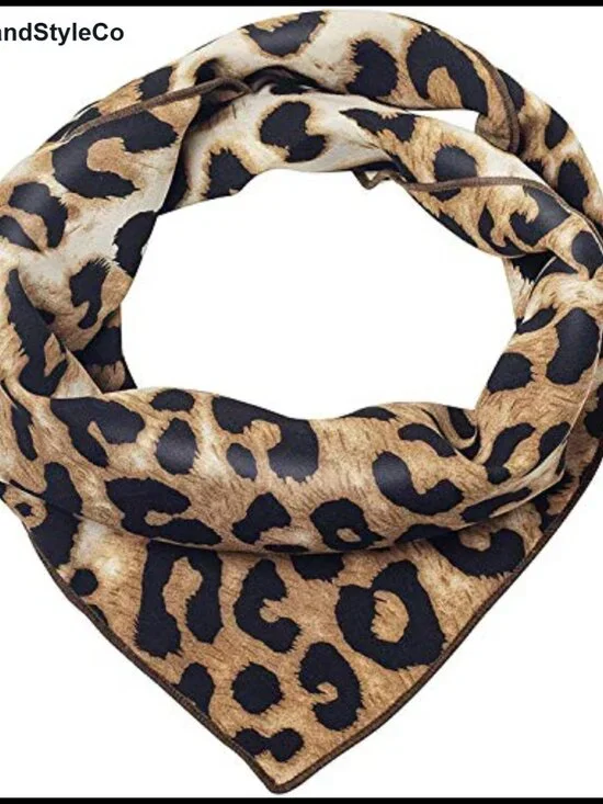 23.6INCH Silk Satin Leopard Print Square Bandana Multi-Use Hair Scarf