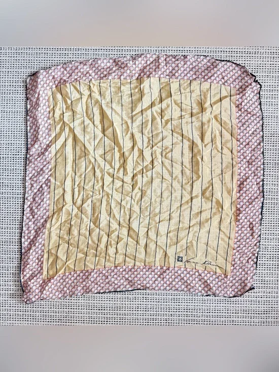 Vintage Anne Klein x Robinson & Golluber Silk Cream Grey Square Scarf