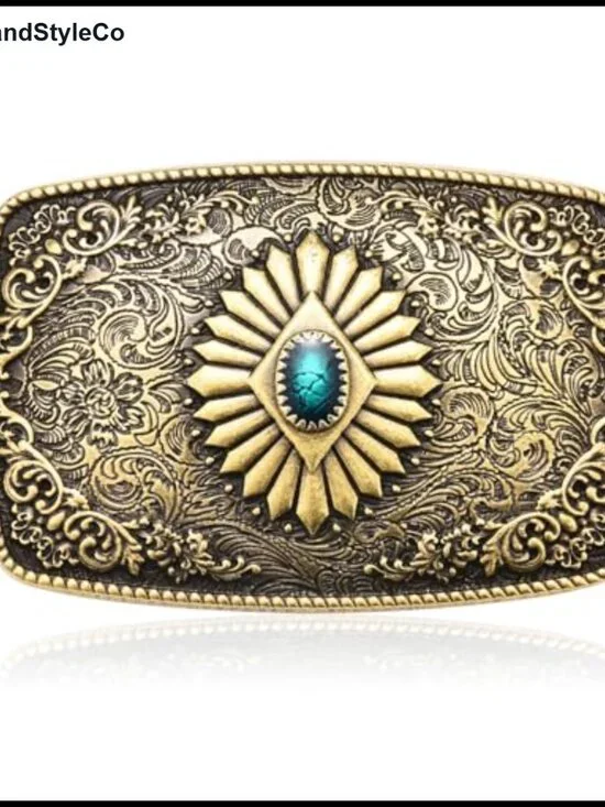 Vintage Turquoise Western Belt Buckle Men Women Zinc Alloy Cowboy Snap On