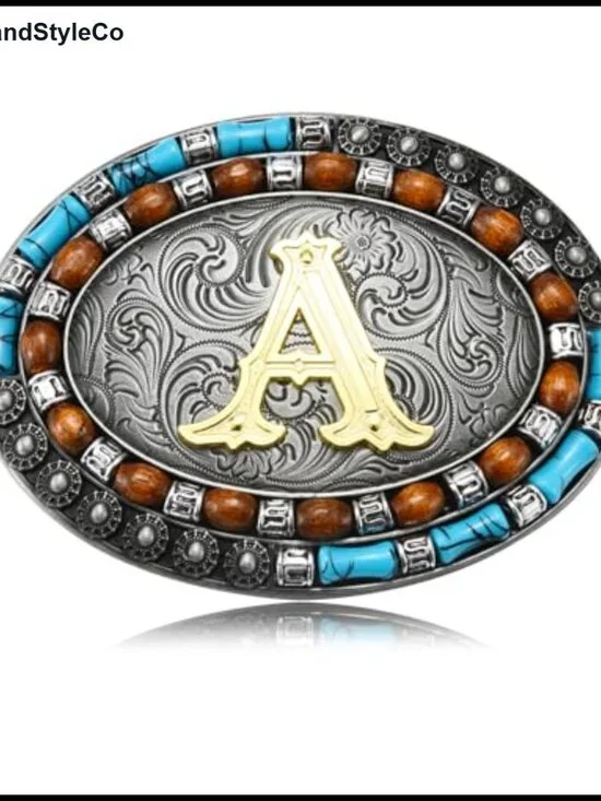 Western Initial Letter Belt Buckle, Native American Turquoise Zinc Alloy Jeans