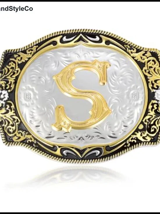 Metal Alphabet Letters Belt Buckle for Men Women Cowboy Western Snap on Belt
