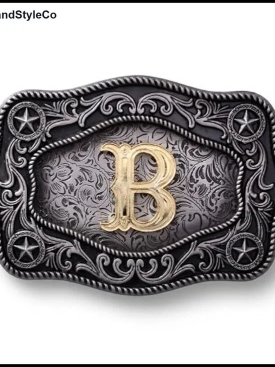 Western Initial Belt Buckle for Men & Women - Zinc Alloy, Quick Release,