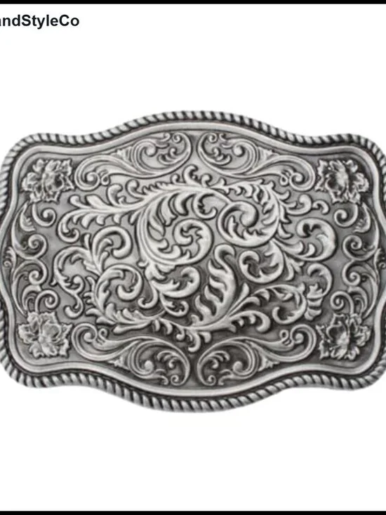 Vintage Western Floral Engraved Alloy Cowboy Belt Buckle
