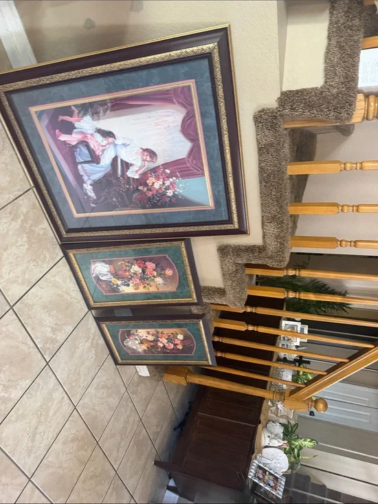 Framed Floral and Figurative Wall Art Set in Green and Gold