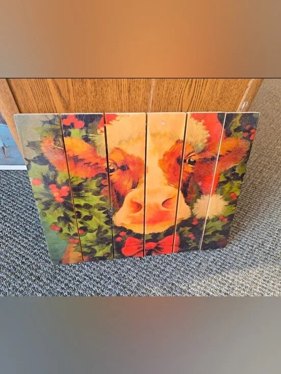 Christmas Cow Wood Wall Art