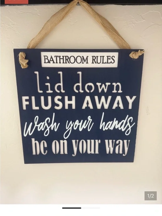 Bathroom Rules Wall Sign - Navy and White