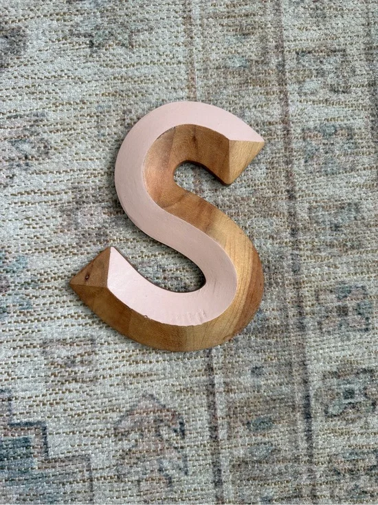 Wooden Letter S Wall Decor in Light Pink and Natural Wood from Anthropologie