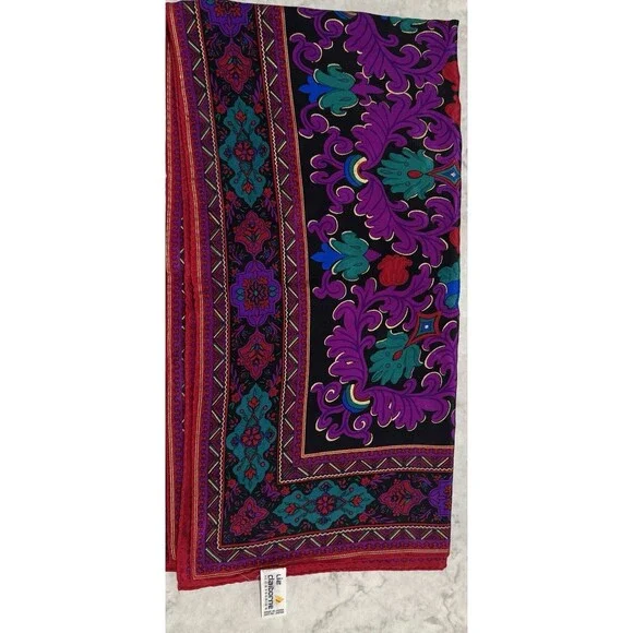 Vintage Liz Claiborne 100% Silk Scarf Japan 70272 Black Red Purple Green Blue