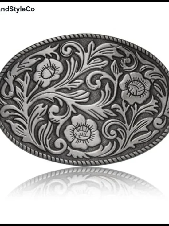 Vintage Floral Engraved Belt Buckle for Men Women Western Cowboy Oval Design