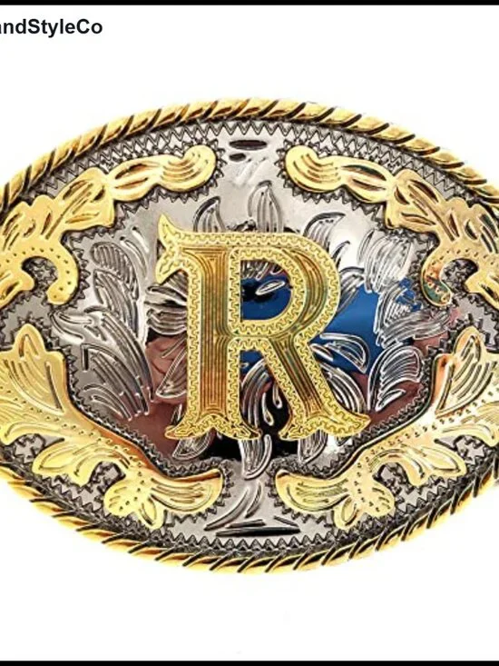 Western Belt Buckle Initial Letters A-Z Cowboy Rodeo Snap On 1.5