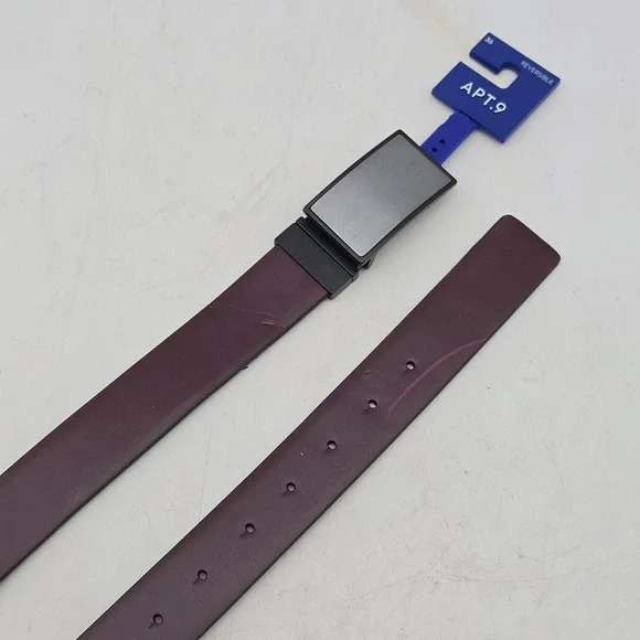 Apt. 9 Belt Burgundy Blue Reversible Syn Leather Stretch Mens 34-36 Buckle