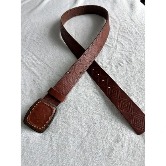 A.Kurtz‎ Full Grain Leather Belt Embossed Trophy Buckle Mens Brown Size 40
