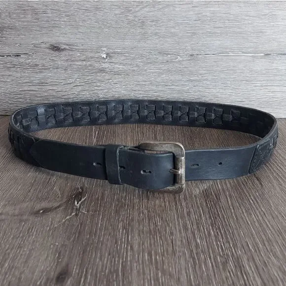 Men's Black Leather Woven Belt 40.5