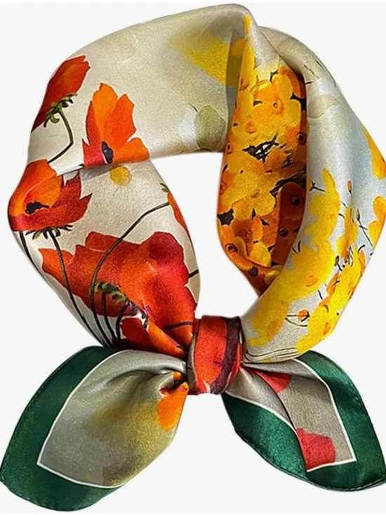 NEW Floral Silky Satin texture Scarf in Orange & Yellow - Women Accessories
