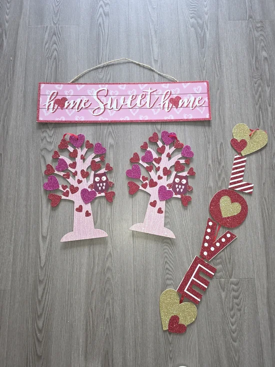 Home Sweet Home Pink & Red Heart Wall Decor Set