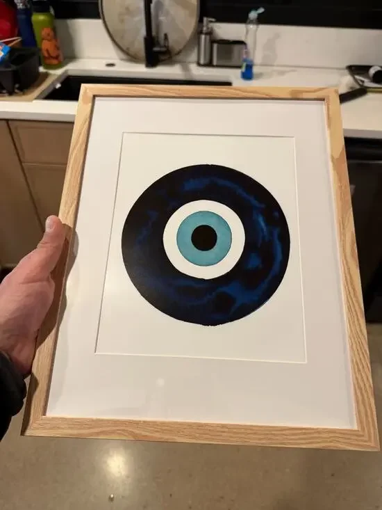 Framed Evil Eye Print — Navy Blue, Natural Wood Frame
