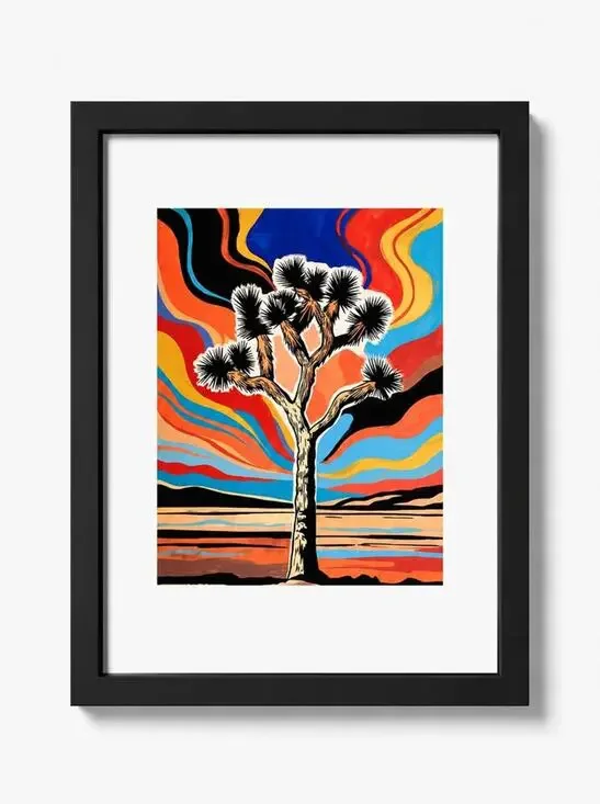Joshua Tree Desert Pop Art Landscape – Black Frame