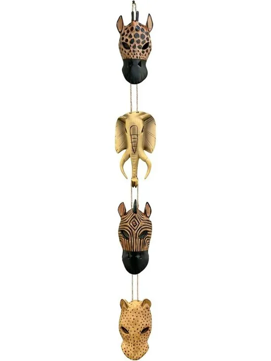 Hand-Painted African Masks Wall Decor Set of 4, Safari Animal Art for Home Decor
