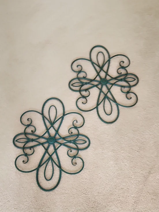 Ornate Teal Metal Wall Accents - Set of 2