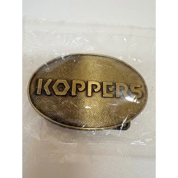 Vintage Koppers Industrial Belt Buckle Brass Tone Oval Textured Metal