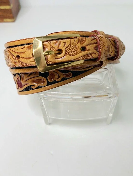 Looper Tooled Floral Scroll Western Genuine Leather Vintage Belt