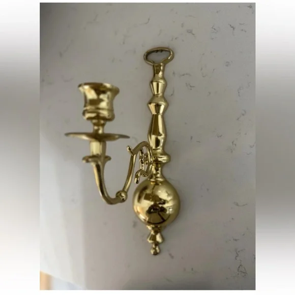 Vintage Solid Brass Candlestick Wall Mount Sconce Candle Holder Single