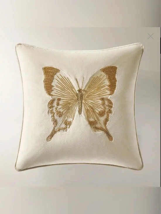 New Z Gallerie Bella Beaded butterfly pillow 20x20 ivory gold