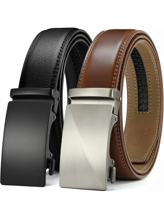 Men's Leather Ratchet Belt 2 Pack - Adjustable Fit, Stylish & Durable (35mm)
