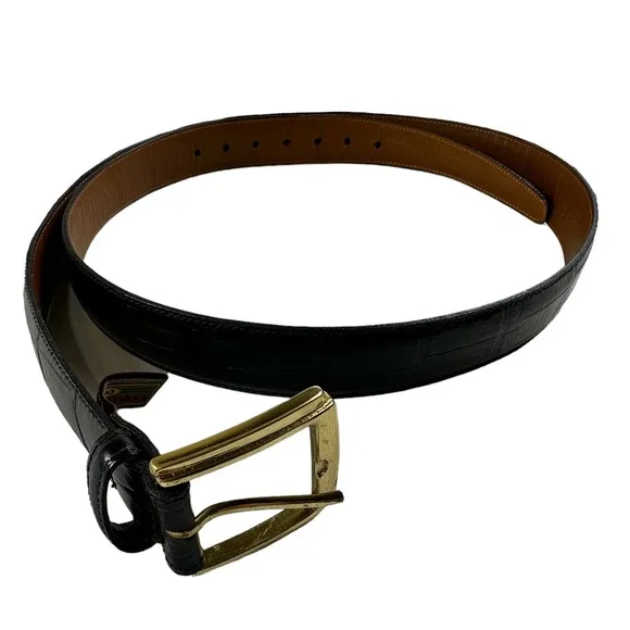 Trafalgar Mens Black Burundi French Calf Croc Embossed Leather Belt 42 Brass