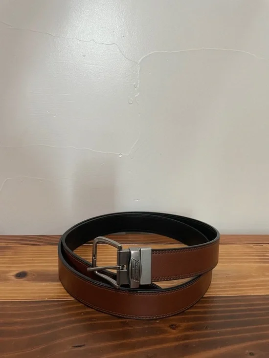 Dickies Men's Leather Reversable Black & Brown Silver Tone Buckle Belt 50-52