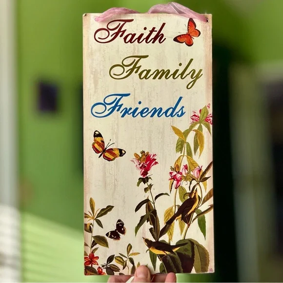 VTG Floral Nature Bird & Butterflies Wood Faith Based Wall Sign